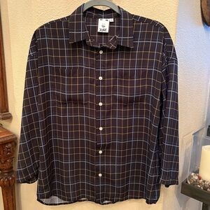 X-GIRLS Navy Plaid Semi-Sheer Button Top Size Small